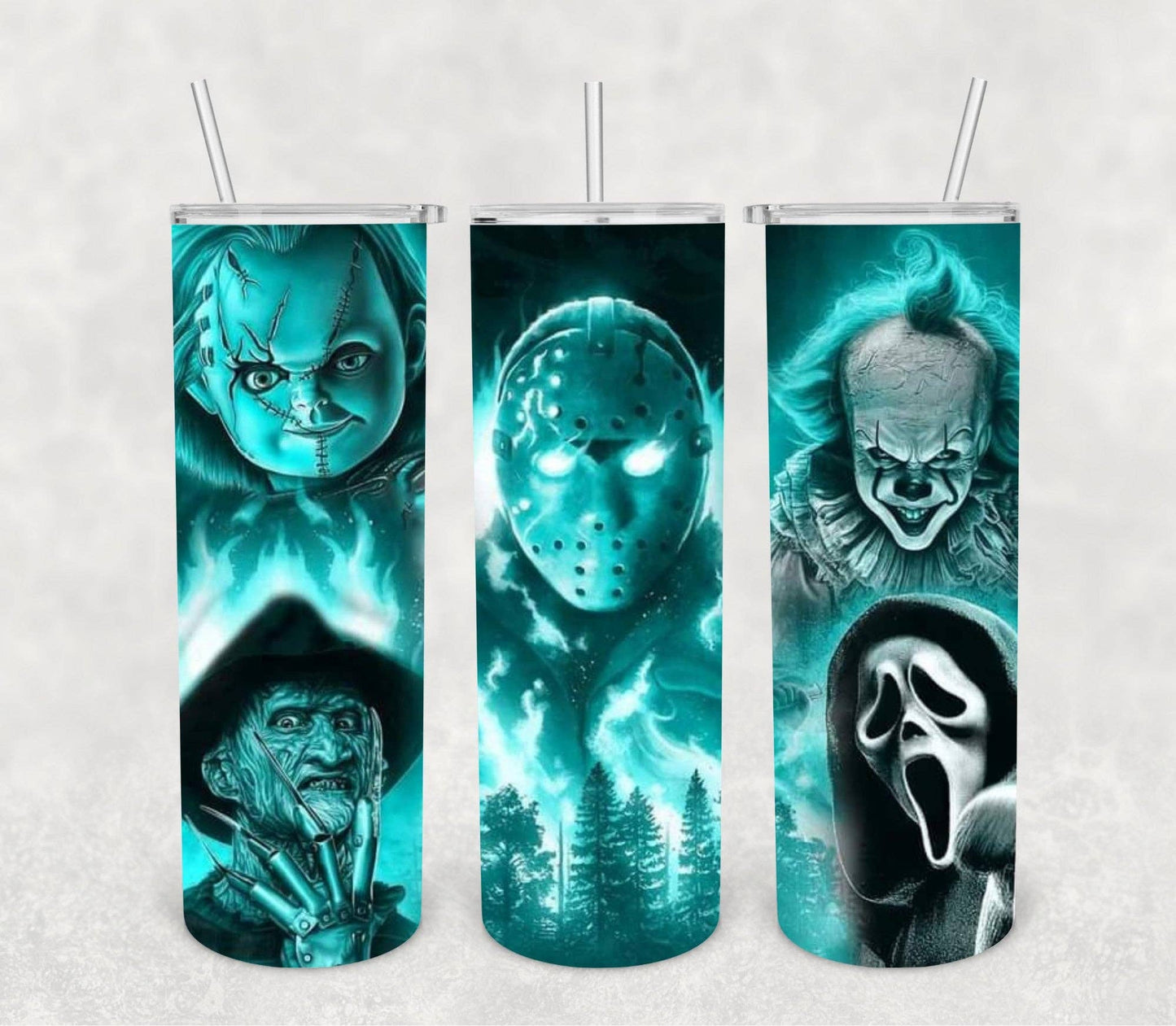 Horror Faces Glow Fire Tumbler: 20oz Stainless steel