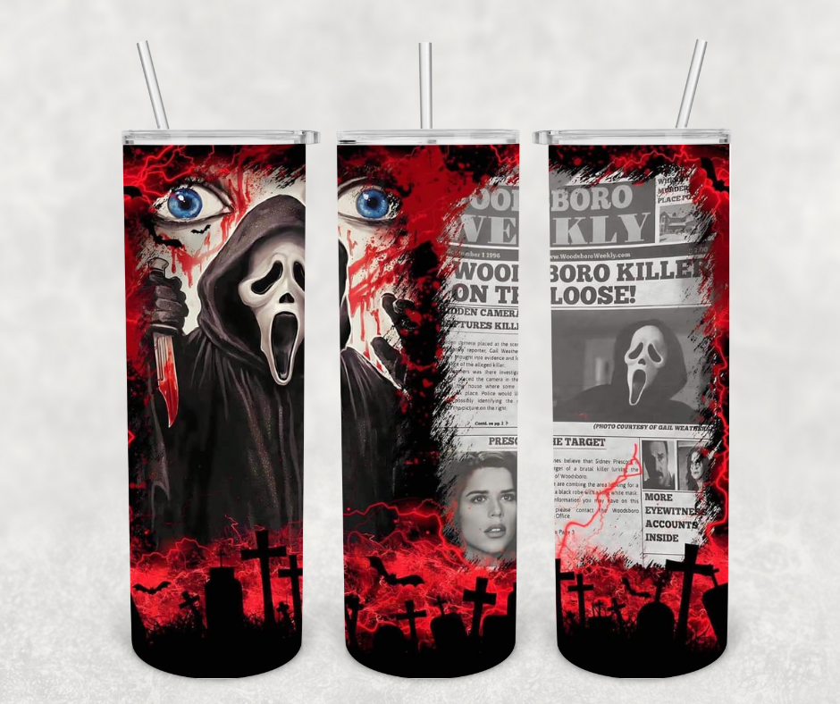 Ghostface Newspaper Tumbler: 20oz Stainless steel