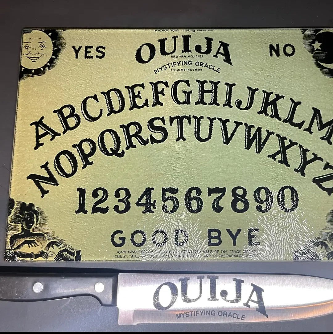 Ouija Sublimated Glass Cutting Board With Knife