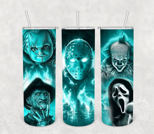Horror Faces Glow Fire Tumbler: 20oz Stainless steel