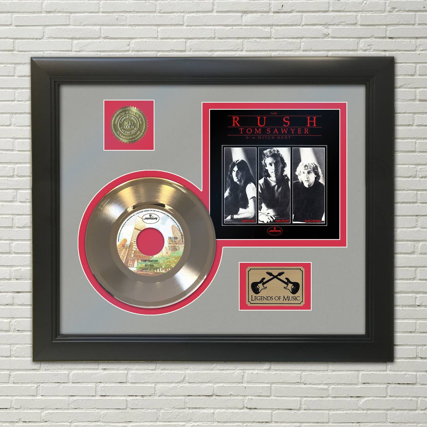 Rush Tom Sawyer Framed Gold 45 Display