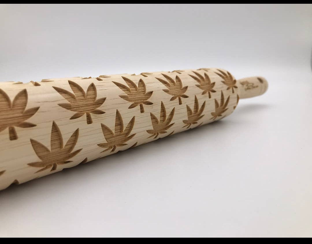 Marijuana Embossed Leaf Rolling Pin For Baking + Pottery