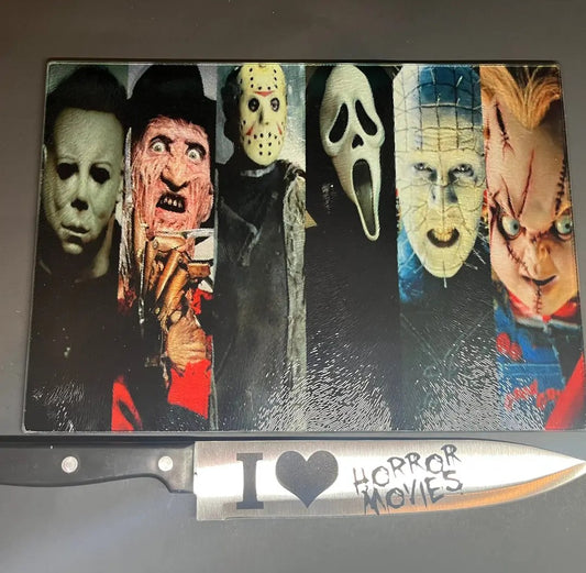 Horror ICONS Sublimated Glass Cutting Board With Matching Knife