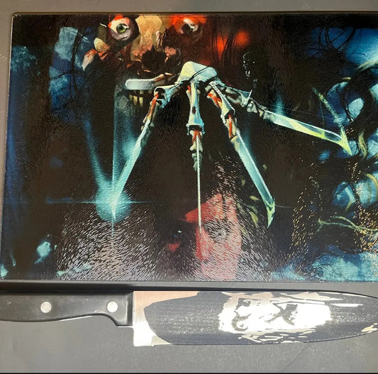 Nightmare On Elm Street Sublimated Glass Cutting Board With Matching Knife